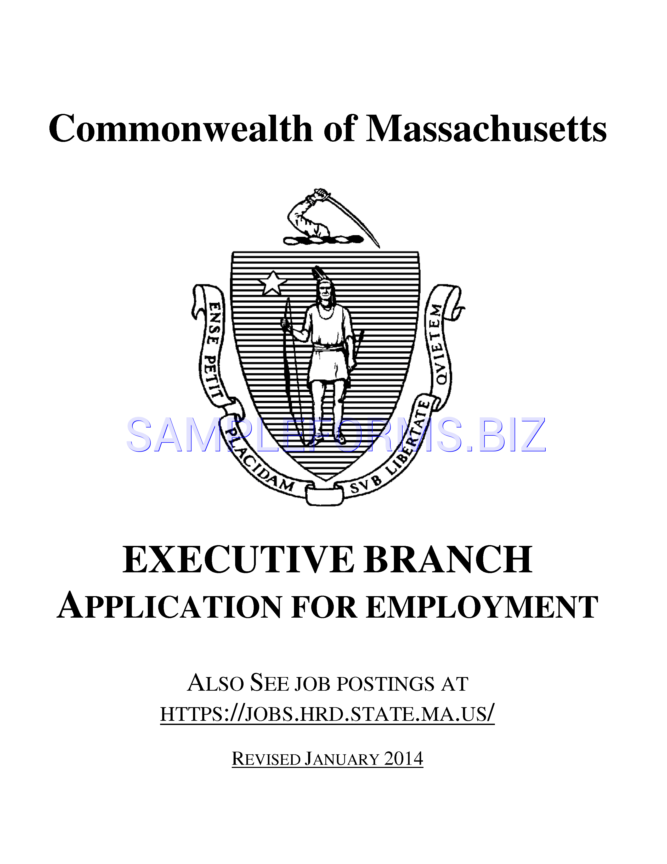 Preview free downloadable Commonwealth of Massachusetts Executive Branch Application for Employment in PDF (page 1)